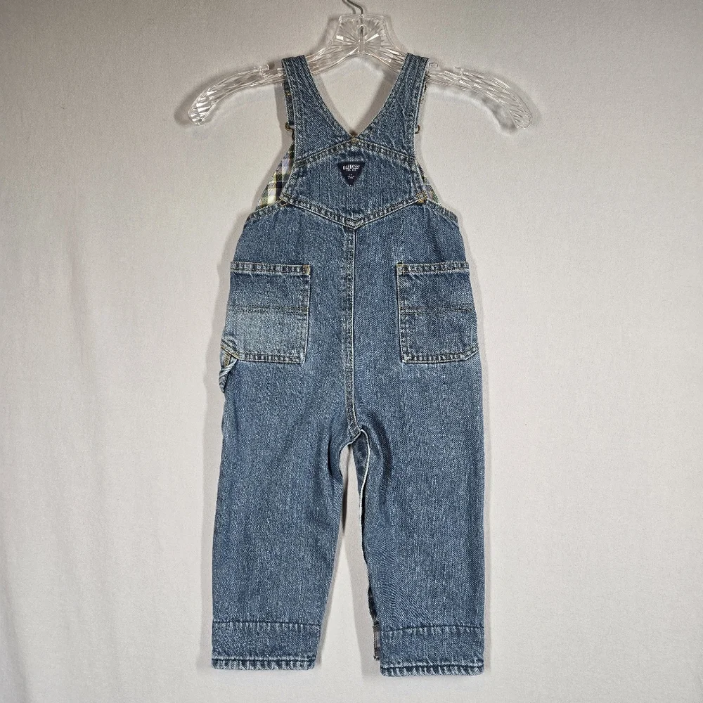Vintage Oshkosh Denim Overalls Size 24 Months Jeans Cargo Pockets Plaid